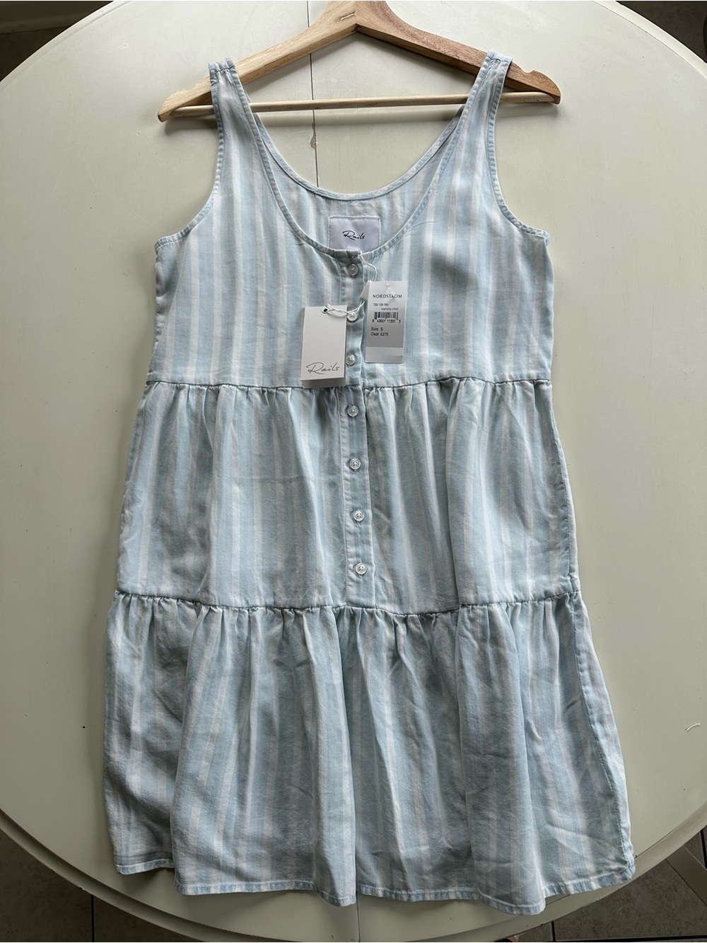 Rails Light Blue & White Striped Tiered mini dress size S NWT